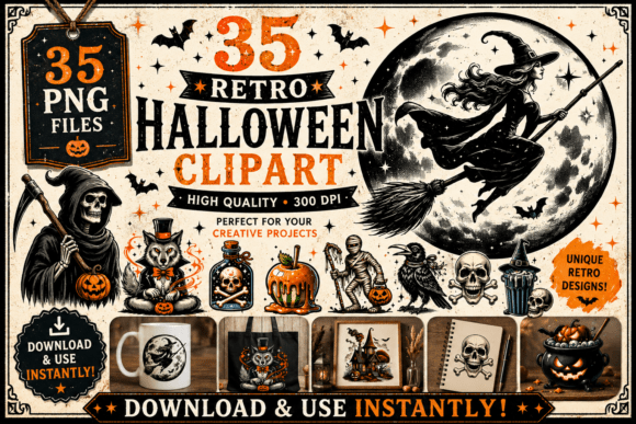 Download Retro Halloween Clipart Collection Vol.4 - Retro Collection
