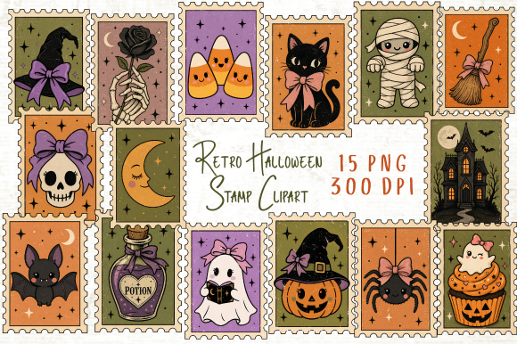 Download Retro Halloween Stamp Clipart PNG - Retro Collection