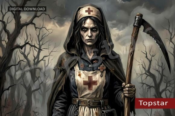Download Scary Halloween Nurse Design Retro Art - Retro Collection
