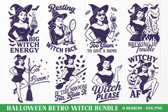 Download Retro Halloween Witch SVG PNG Bundle - Retro Collection